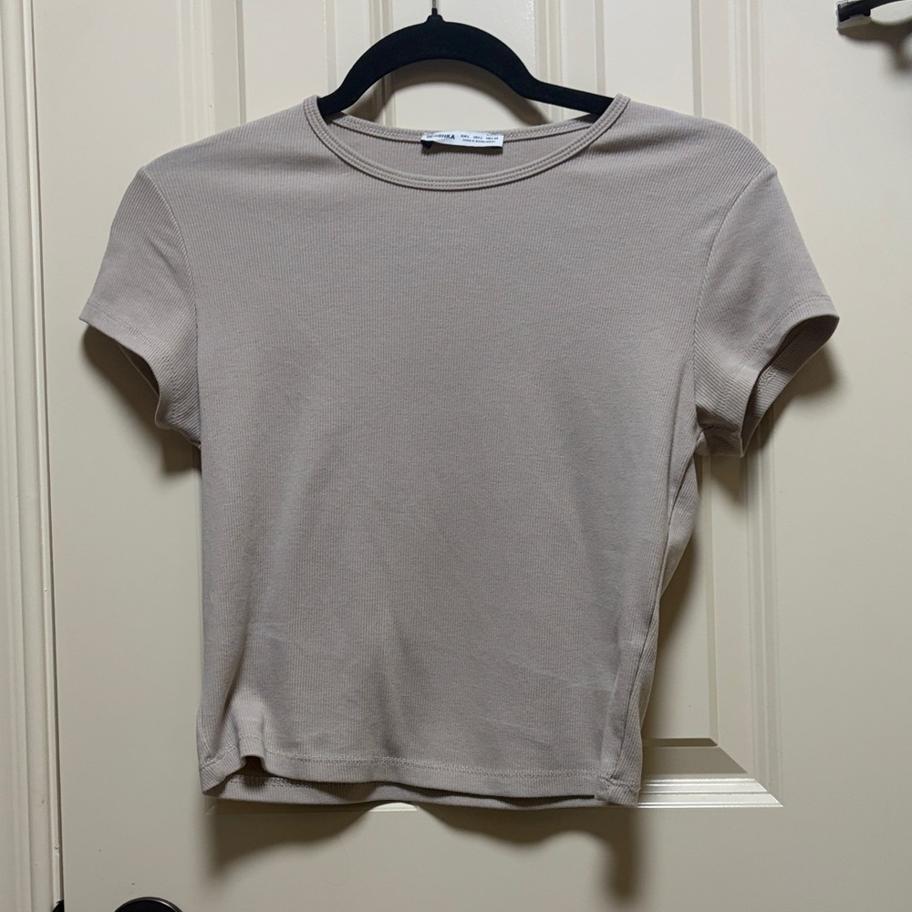 Bershka Short Sleeve Crewneck Tee - Taupe